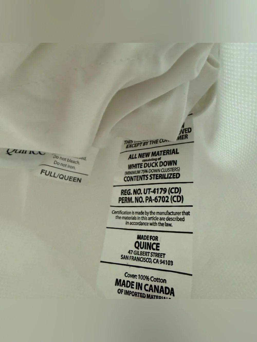 New Quince Lightweight Premium Down Duvet Insert Full/Queen MSRP $184 - White